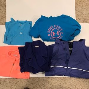 5-Item Lot Size 7-8 Girls LS shirt, Jacket, sweatshirt, Rain Jacket and Vest.